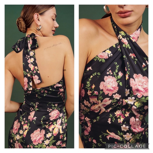 Reformation 4 Maddison Silk Halter Midi Dress Polina Black Floral - Picture 4 of 13